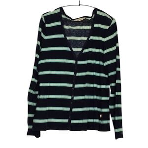 Tommy Bahama Womens Cotton Light Wt Navy Blue/mint Green Stripe Sz.M Cardigan